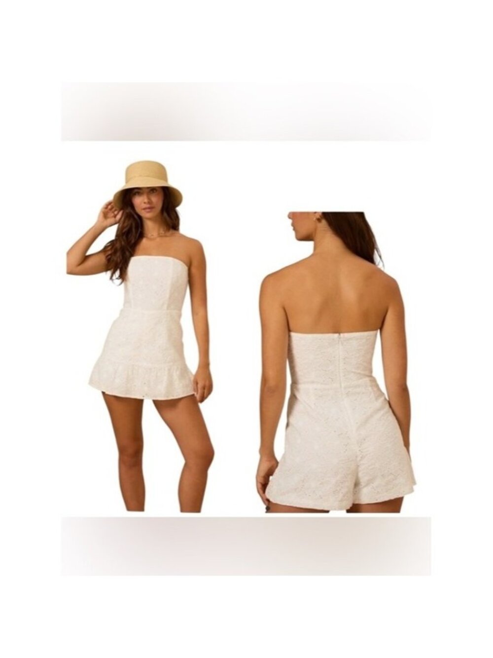 ALTAR’D STATE Baylyn Eyelet Strapless Corset Romper White Size L NEW